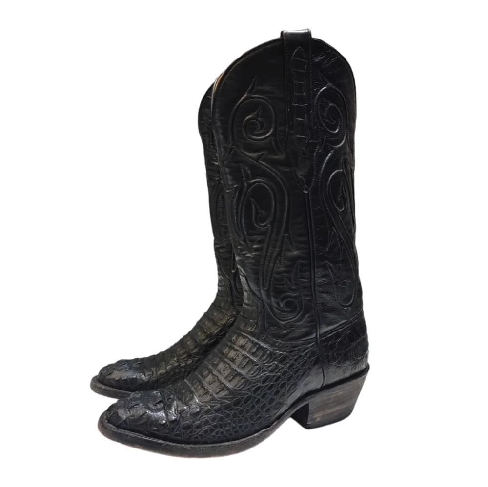 Black Jack Black Caimen Belly Leather Classic Western Cowboy Boots Mens Size 6 - Picture 4 of 15